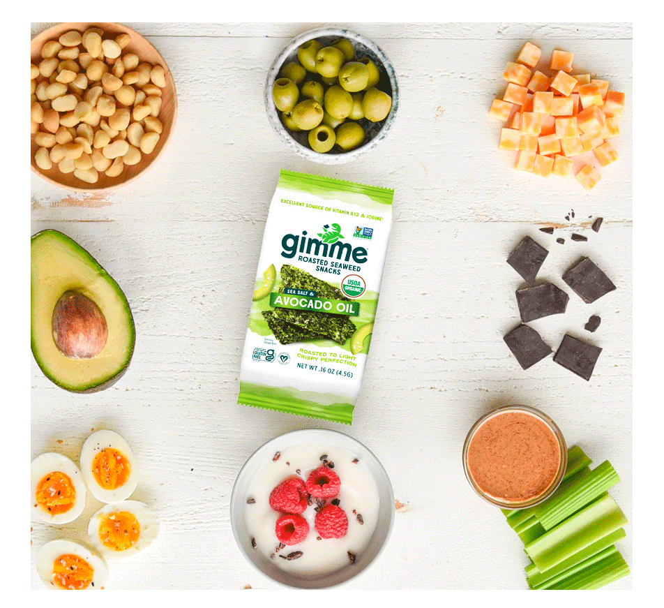 Gimme avocado oil seaweed snacks with other snacks.