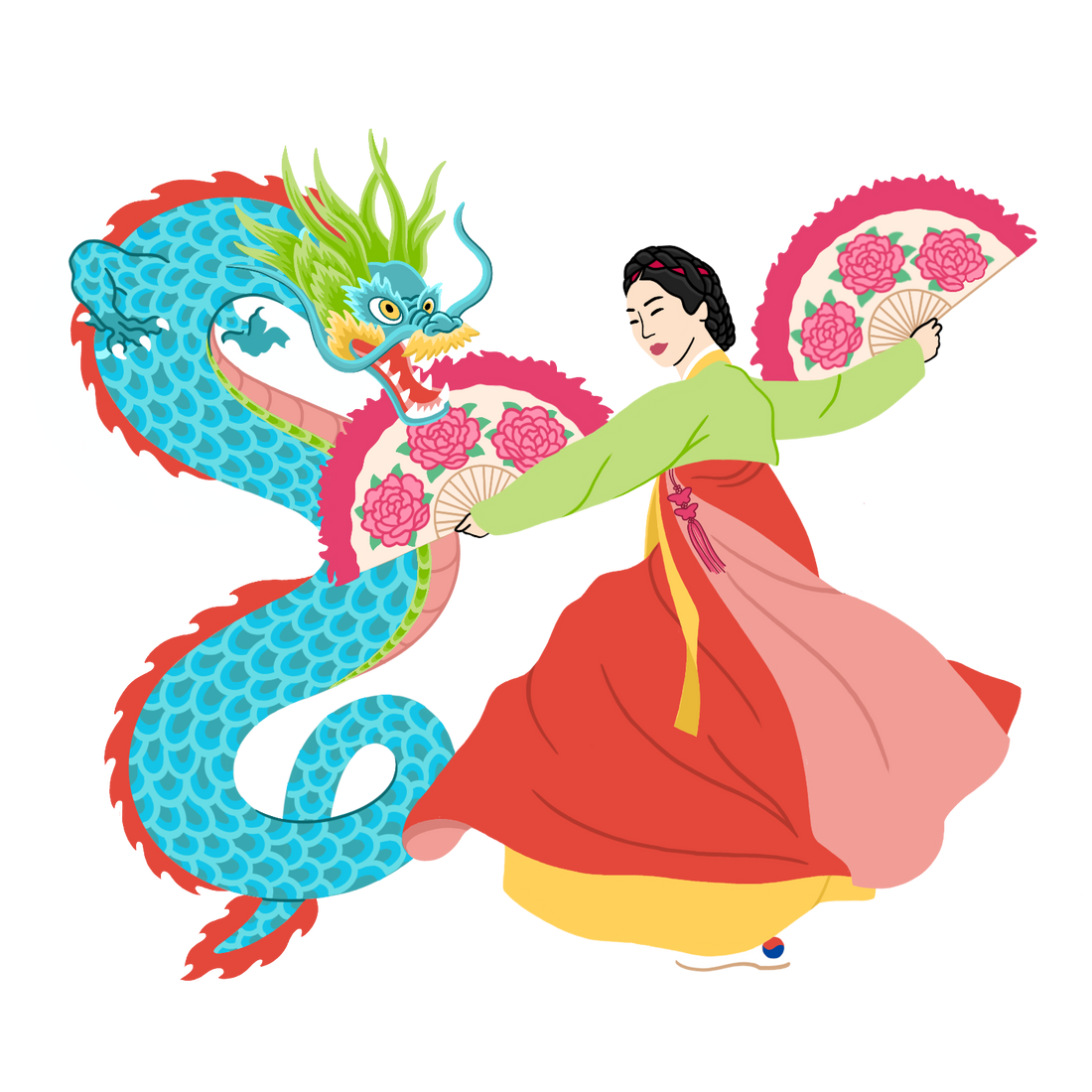 Gimme celebrates lunar new year with kimchi Juice, Korean dancer and blue dragon.