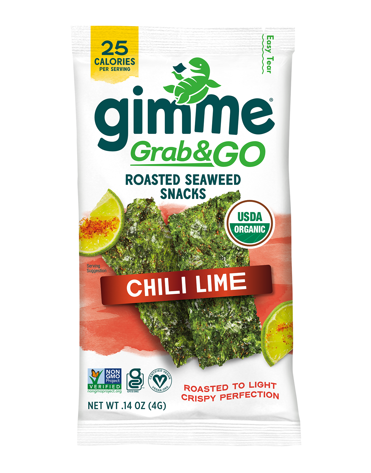 Gimme Chili Lime Grab & Go Roasted Seaweed Snack single package.