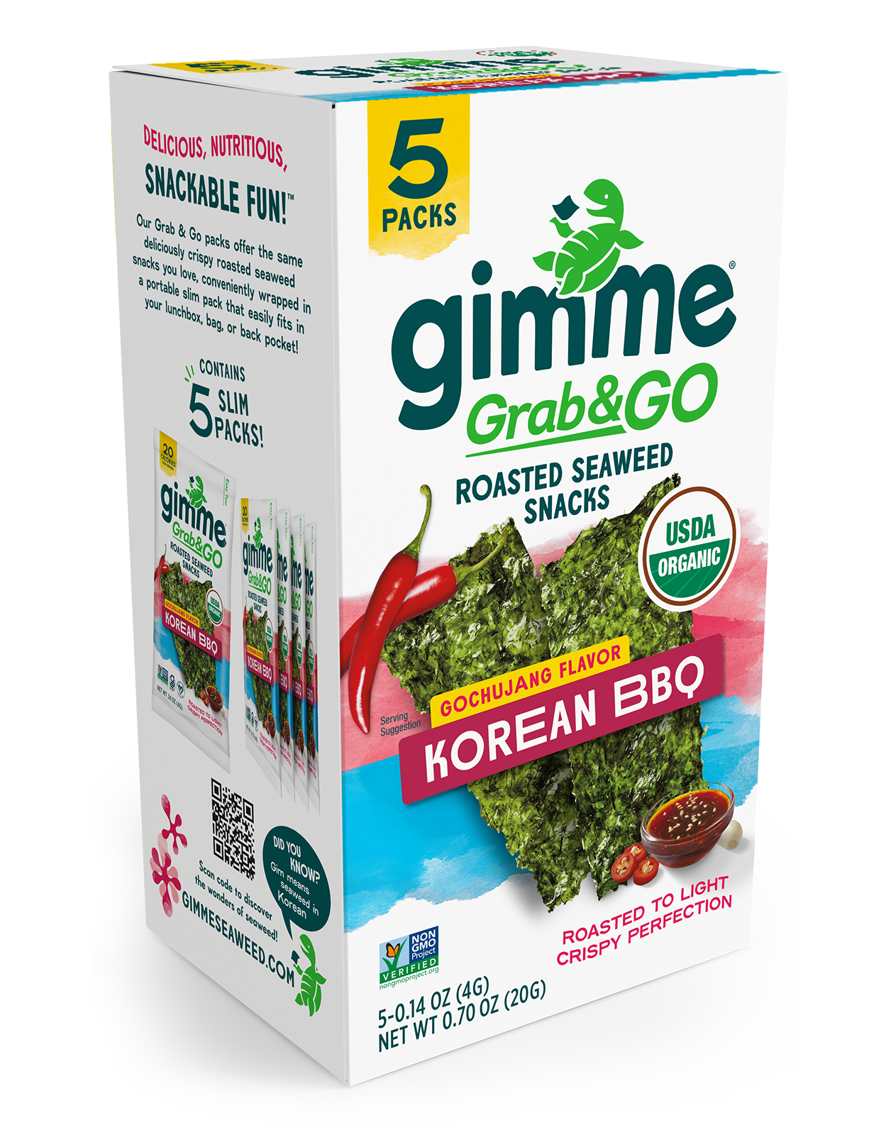 Gimme Korean BBQ Grab & Go Roasted Seaweed Snack 5-pack package.