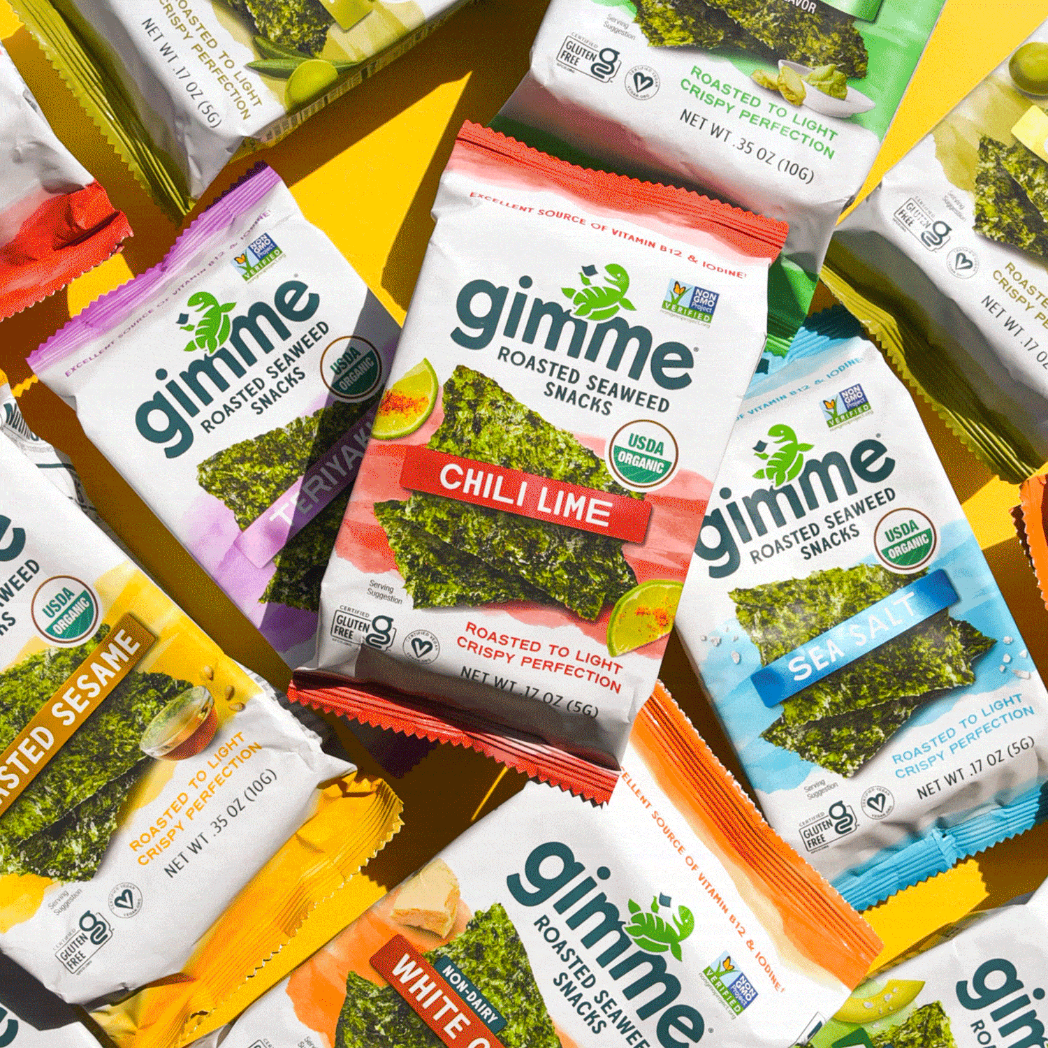 slideshow of gimme seaweed packaging