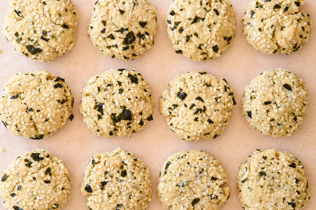 Seaweed sesame cookies with gimme sushi nori seaweed snack.