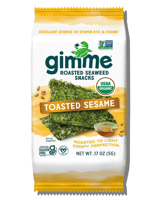 Gimme Seaweed's Toasted Sesame Seaweed Snacks, 6-Pack (.17oz), offers a healthy USDA Organic and Non-GMO snack alternative.