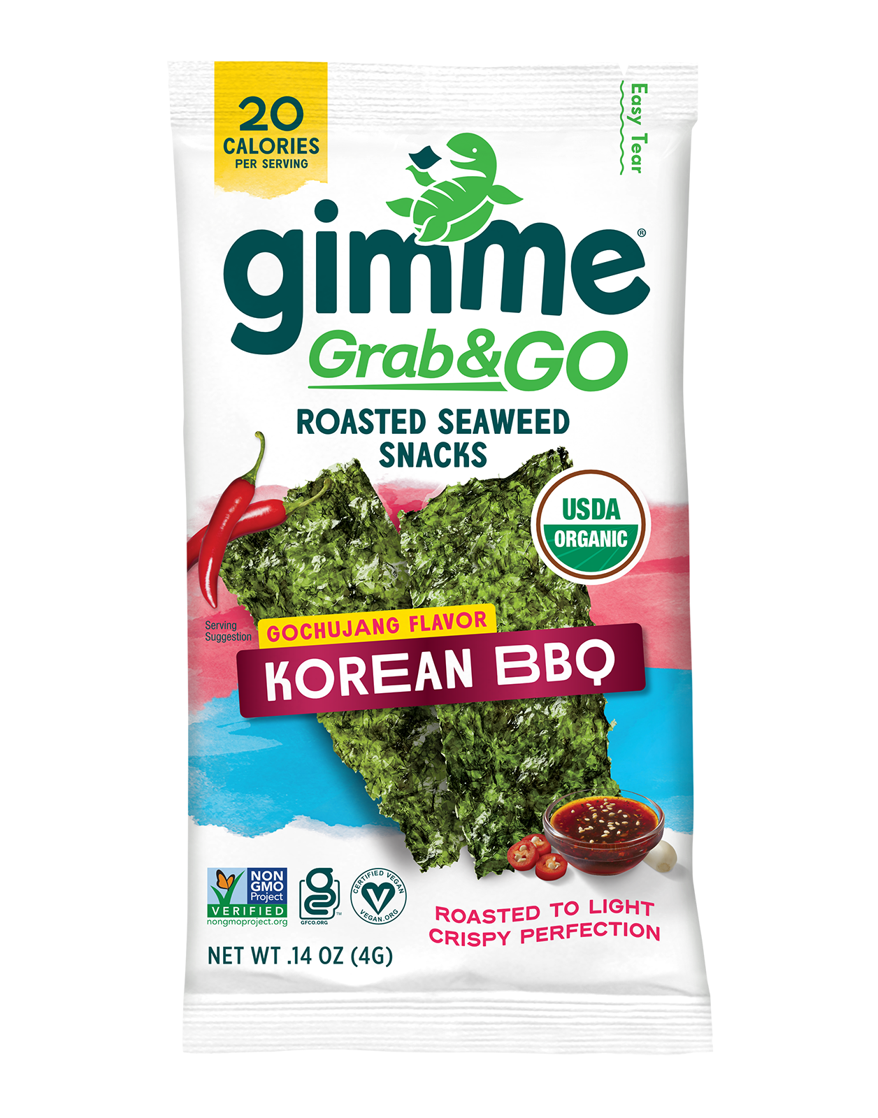 Gimme Korean BBQ Grab & Go Roasted Seaweed Snack single package.