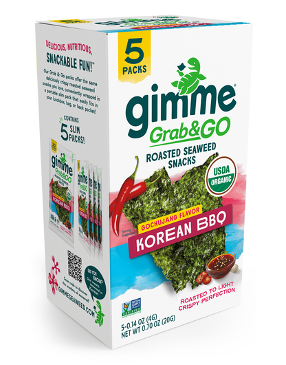Gimme Korean BBQ Grab & Go Roasted Seaweed Snack 5-pack package.