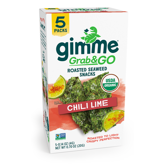 Box of gimme Grab&Go Chili Lime roasted seaweed snacks