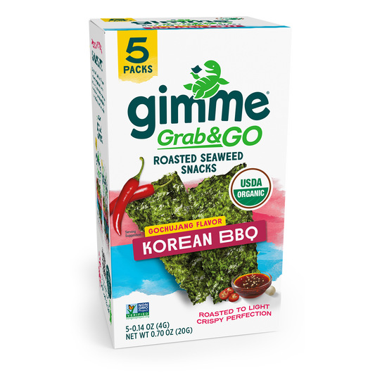 Box of gimme Grab&Go Roasted Seaweed Snacks in Gochujang Flavor Korean BBQ