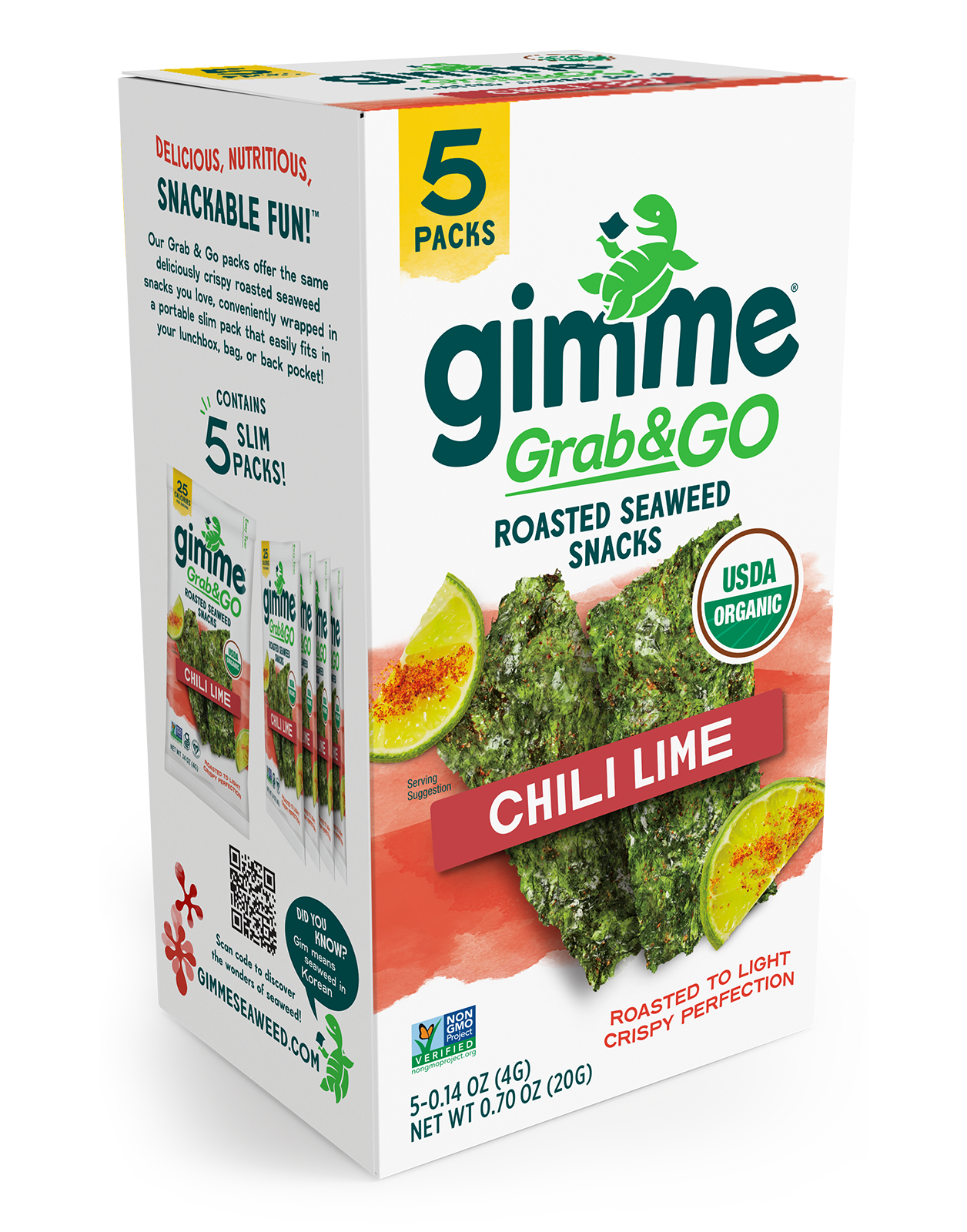 Gimme Chili Lime Grab & Go Roasted Seaweed Snack 5-pack package.