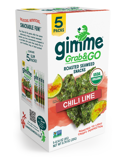 Gimme Chili Lime Grab & Go Roasted Seaweed Snack 5-pack package.