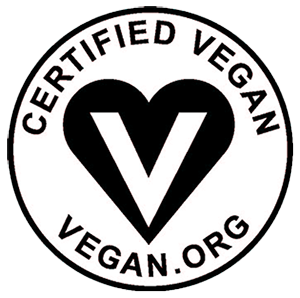 A circular logo with a black heart shape containing a white letter "V". The text around the heart reads "Certified Vegan" at the top and "vegan.org" at the bottom.