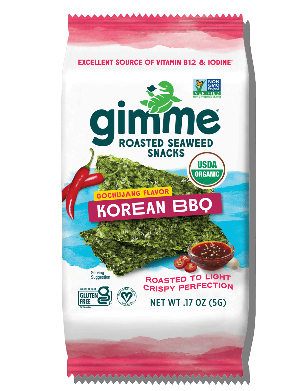 Package of gimme Roasted Seaweed Snacks in Gochujang Flavor Korean BBQ