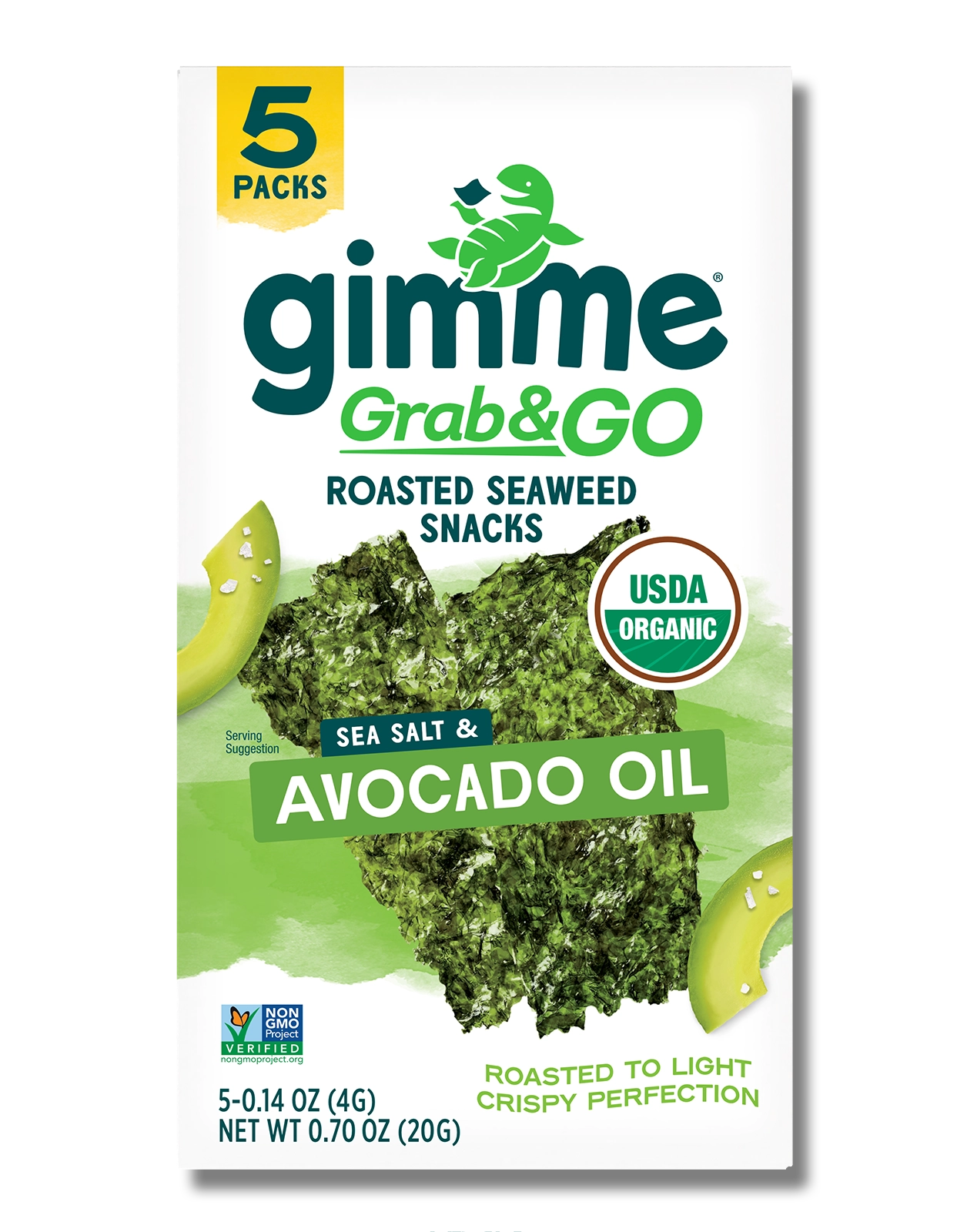 Package front of Gimme Grab & Go Roasted Seaweed Snacks in Avocado Oil flavor
