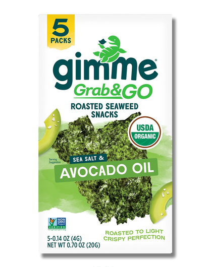 Package front of Gimme Grab & Go Roasted Seaweed Snacks in Avocado Oil flavor