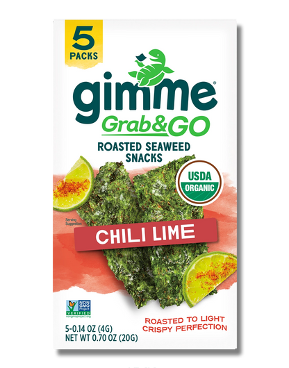 Package front of Gimme Grab & Go Roasted Seaweed Snacks in Chili Lime flavor