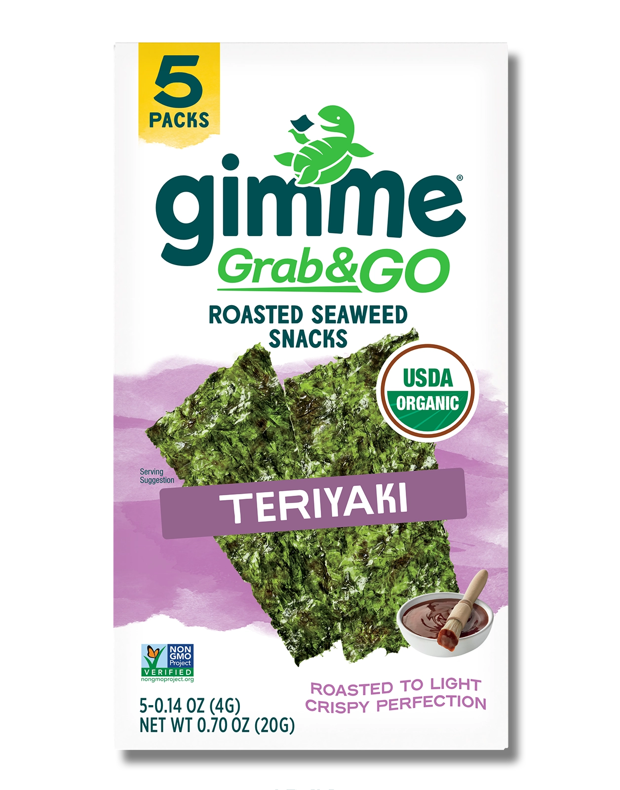 Package front of Gimme Grab & Go Roasted Seaweed Snacks in Teriyaki flavor