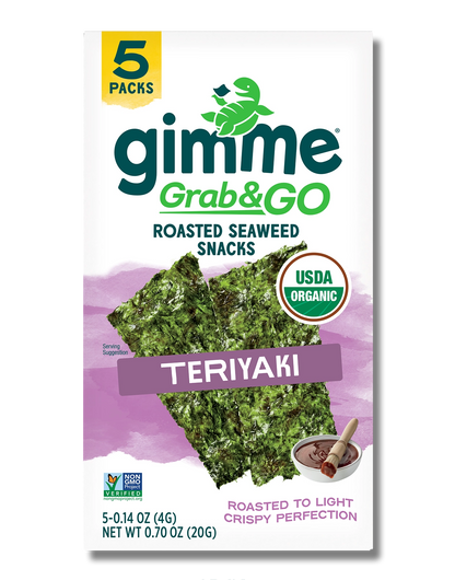 Package front of Gimme Grab & Go Roasted Seaweed Snacks in Teriyaki flavor
