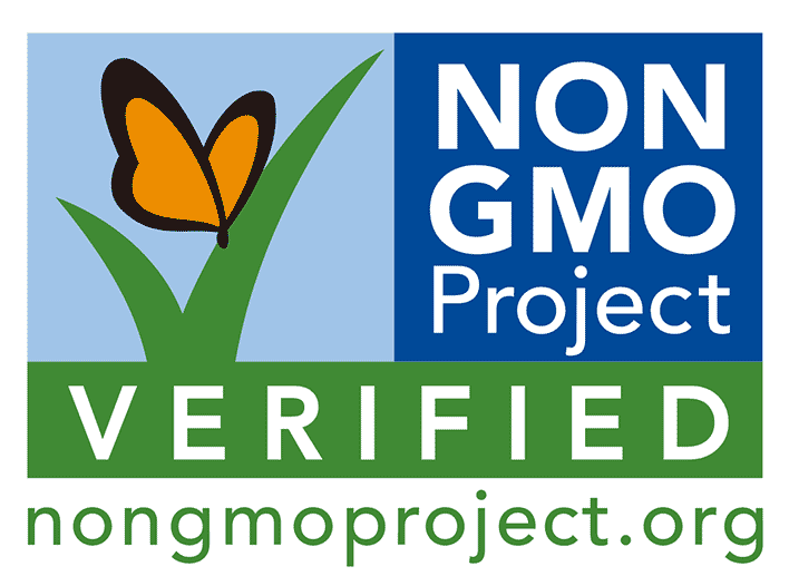 NON GMO Project Verified logo featuring a butterfly and text 'nonGMOproject.org'.